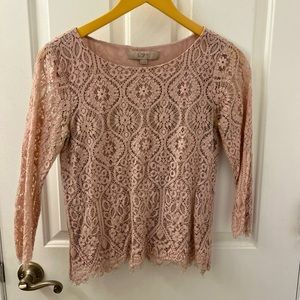 Womens loft light pink lacy top